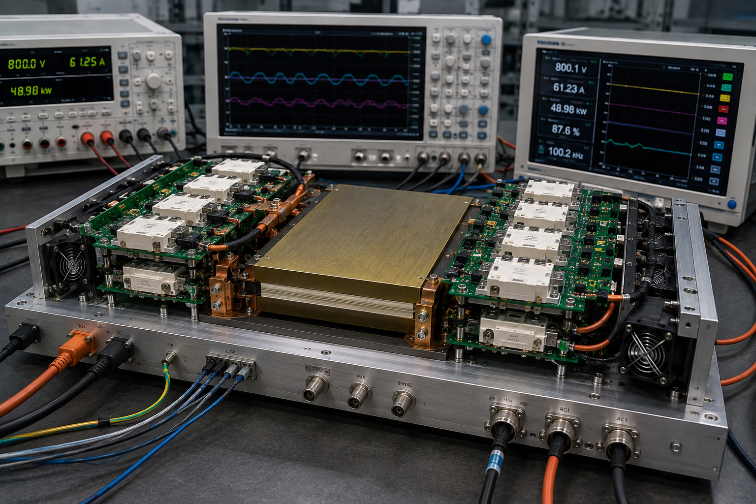 Modular isolated DAB DC/DC converter under test