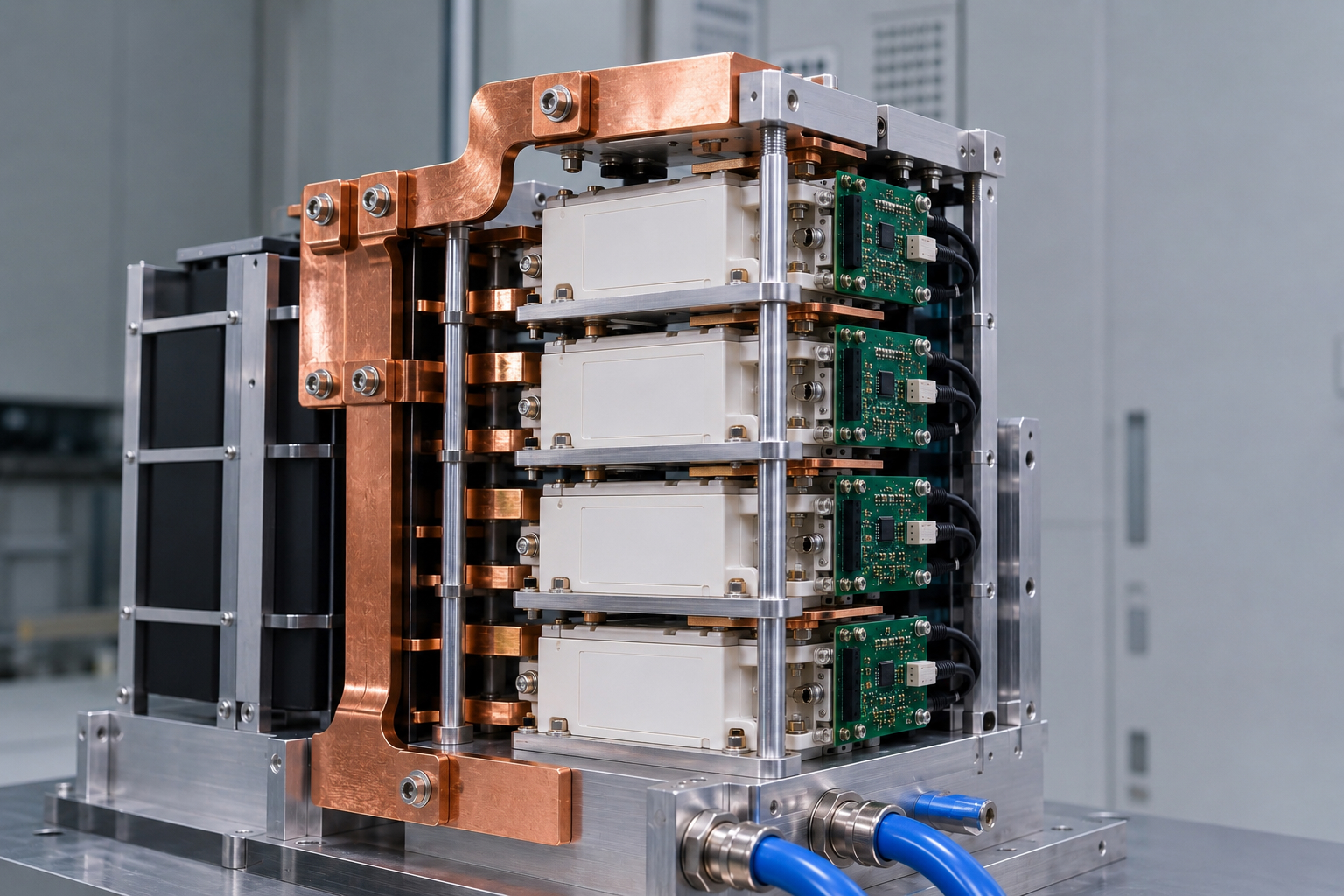 Open SiC power stack with power modules and copper busbars